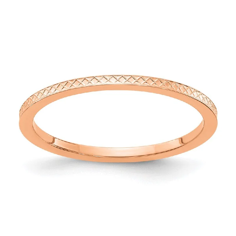 Unique Wedding Ring Bands-1.2mm 14k Rose Gold Crisscross Flat Stackable Band