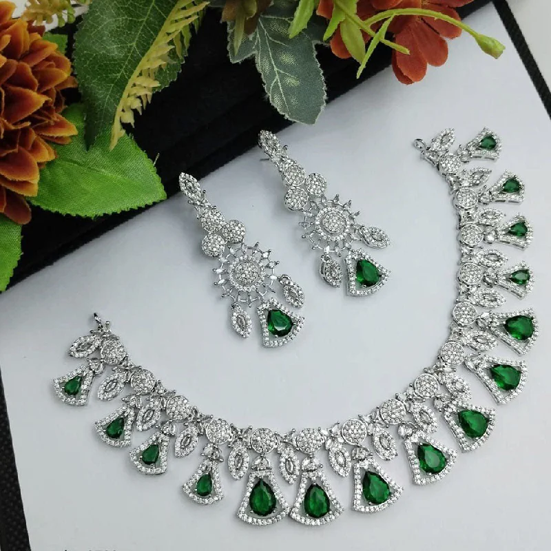 Colorful Necklace Pendants-Aamrapali Silver Plated American Diamond Necklace Set