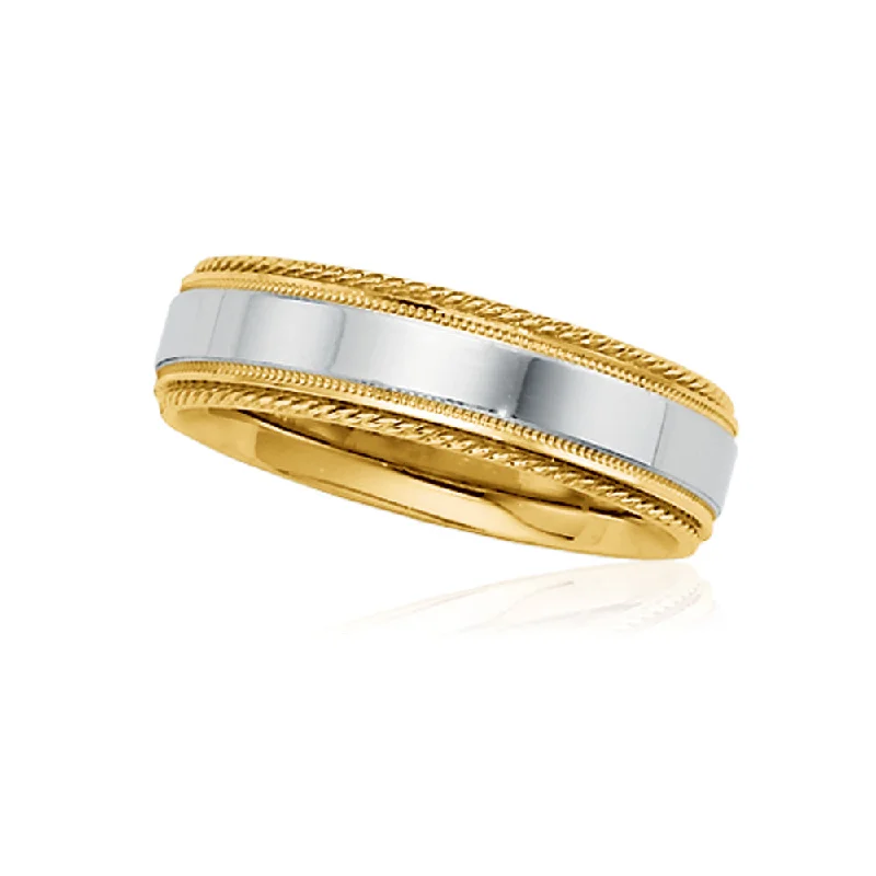 Unique Solitaire Rings-14k Two-Tone Gold 6mm Unisex Comfort Fit Band