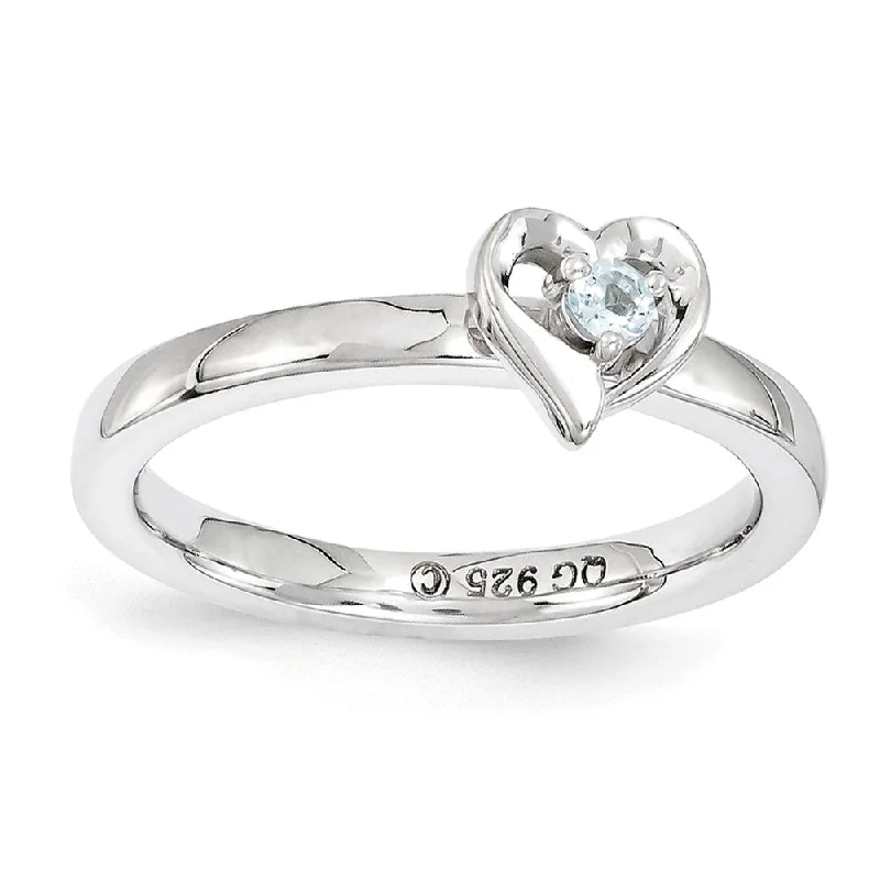 Designer Wedding Rings-Sterling Silver Stackable Expressions Aquamarine 6mm Heart Ring