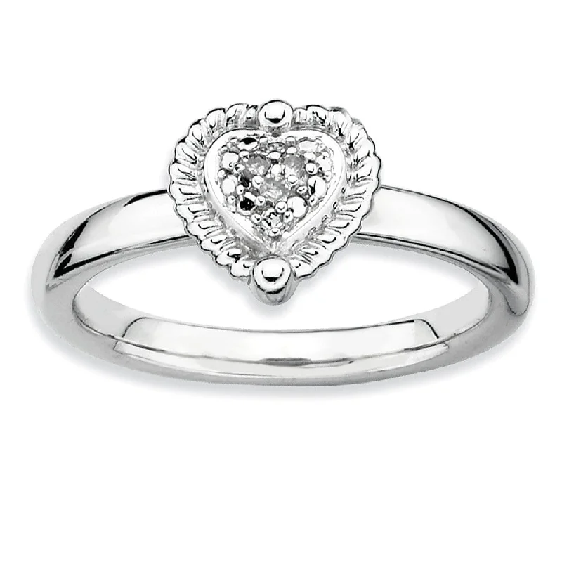 Adjustable Wedding Bands-Sterling Silver Stackable .022 Cttw HI/I3 Diamond 8mm Heart Ring