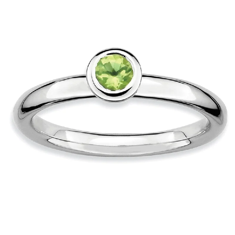 Simple Gemstone Wedding Rings-Stackable Low Profile 4mm Peridot Silver Ring