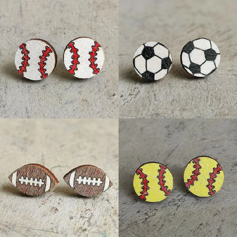 Bold Drop Earrings-Favorite Sports Wooden Stud Earrings