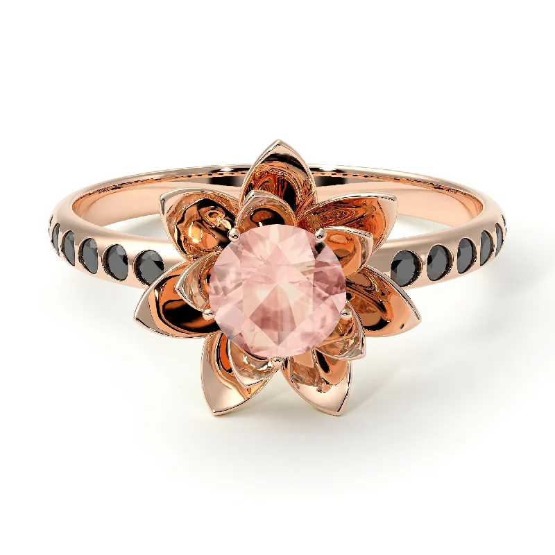 Luxury Gold Wedding Rings-Lotus Flower Morganite ring - Lotus no. 905