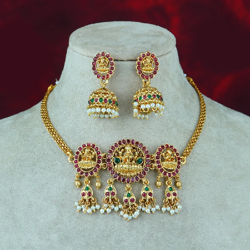 Dainty Birthstone Necklaces-Diksha Collection Gold Plated Temple Pota Stone Necklace Set