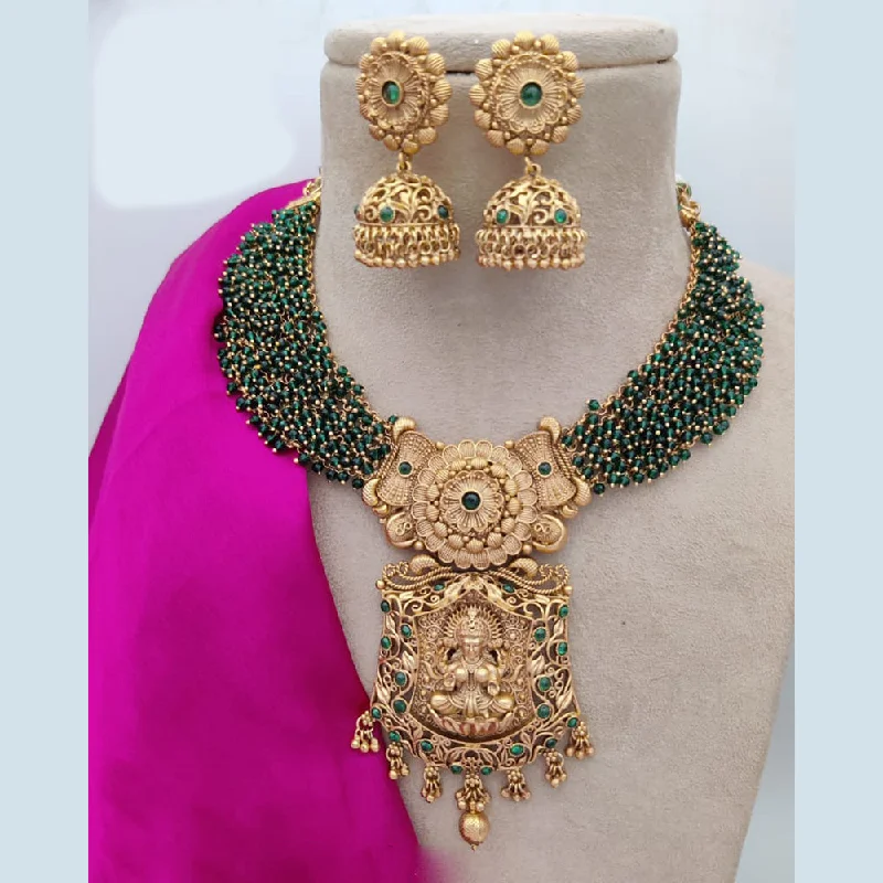 Unique Choker Necklaces-Jewel Addiction Copper Rajwadi Finish Pota Stone Temple Necklace Set