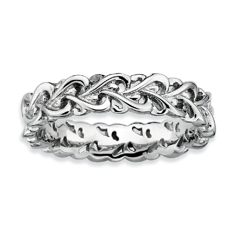 High-Quality Silver Rings-Sterling Silver Stackable Heart 4.5mm intertwined Heart Band