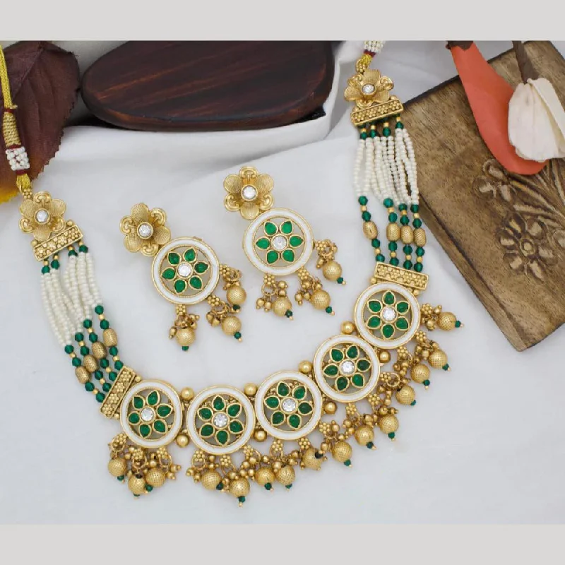 Classic Diamond Necklaces-Manisha Jewellery Gold Plated Kundan Stone Necklace Set