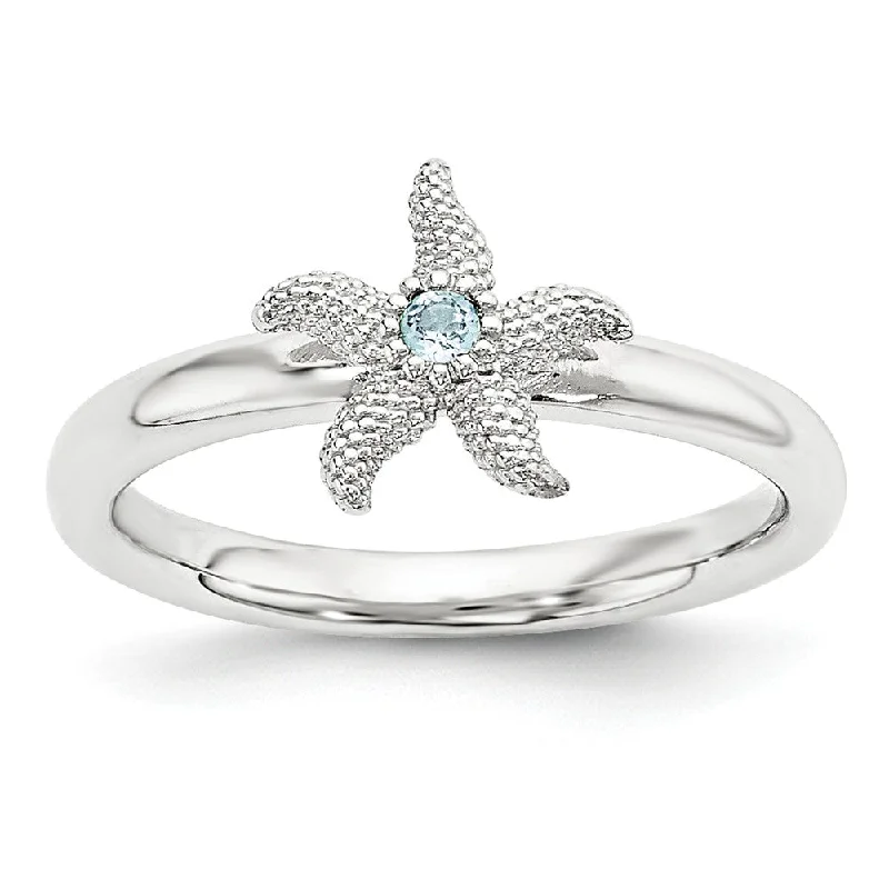 Gold Diamond Rings-Sterling Silver Stackable Expressions Blue Topaz 10mm Starfish Ring