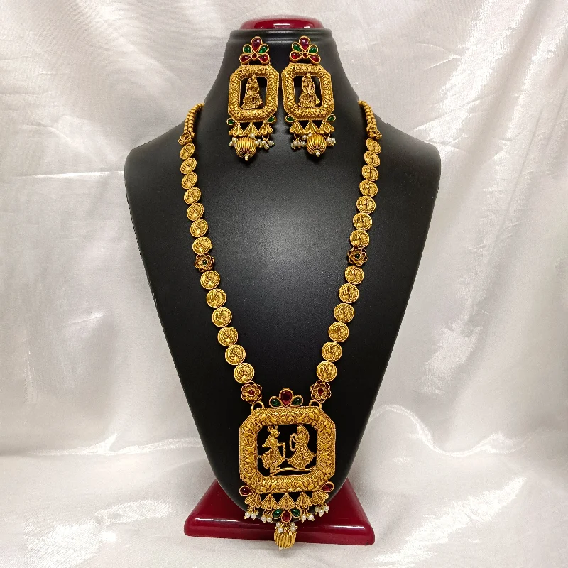 Custom Gold Necklaces-Darshana Jewels Kundan Stone Gold Plated Necklace Set