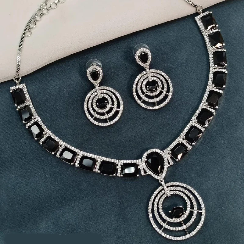 Beautiful Sapphire Necklaces-Shagna Silver Plated AD Necklace Set