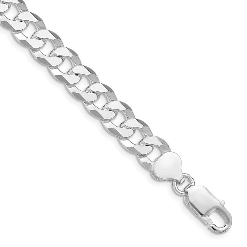 Adjustable Silver Bangle Bracelets-Sterling Silver Rhodium-plated 8.5mm Beveled Curb Chain Bracelet