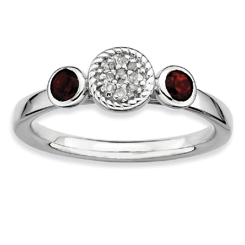 Matching Wedding Rings-Sterling Silver Stackable Garnet and Diamond Ring