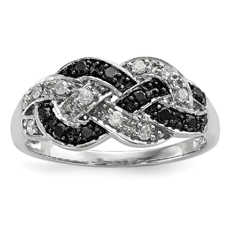 Modern Engagement Rings-1/4 Ctw Black & White Diamond Woven Tapered Ring in Sterling Silver