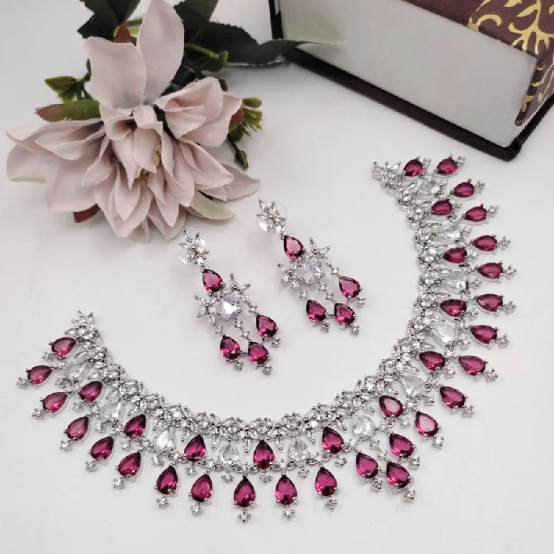 Pearl Necklace for Brides-Aamrapali Silver Plated AD Necklace Set