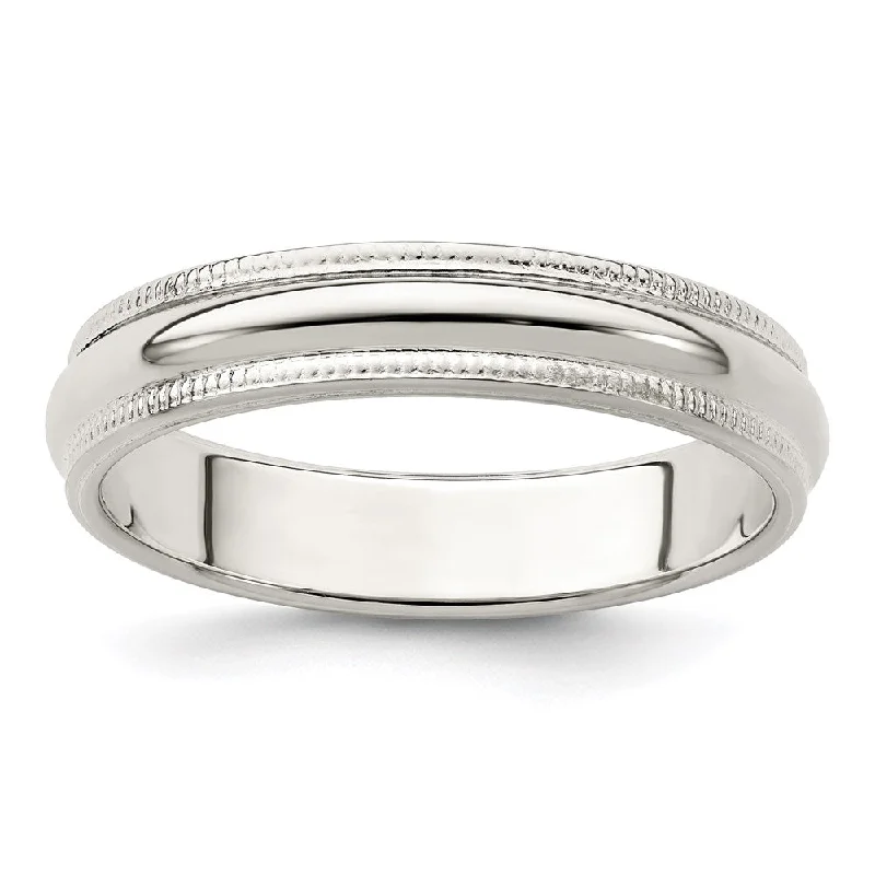 Personalized Diamond Rings-4mm Sterling Silver Half Round Milgrain Edge Standard Fit Band