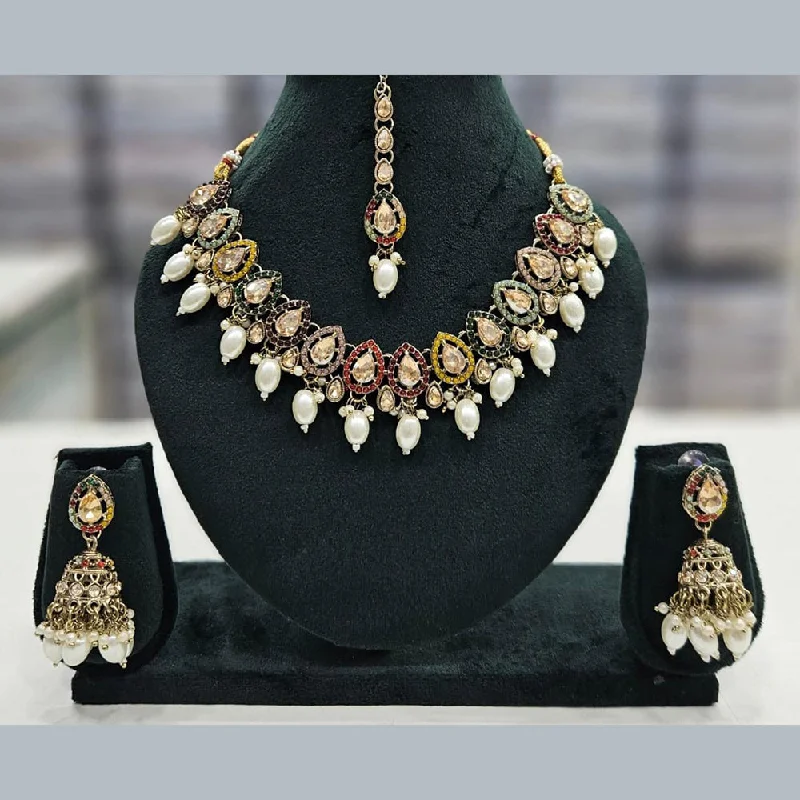 Handcrafted Gemstone Necklaces-Manisha Jewellery Gold Plated Crystal Stone And Pearls  Necklace Set