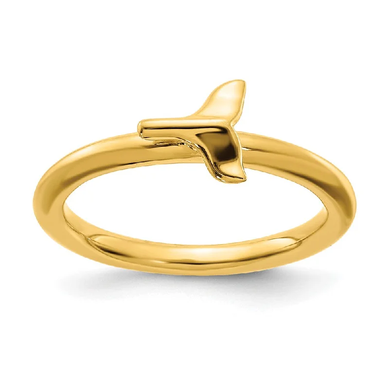 Modern Wedding Rings-Sterling Silver 14k Yellow Gold Plated Stackable Whale Tail Ring