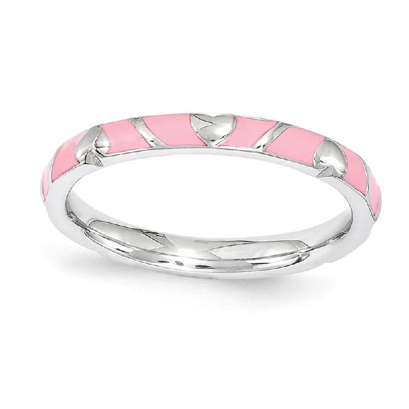 Sparkling Diamond Rings-2.5mm Sterling Silver Stackable Expressions Pink Enamel Heart Band