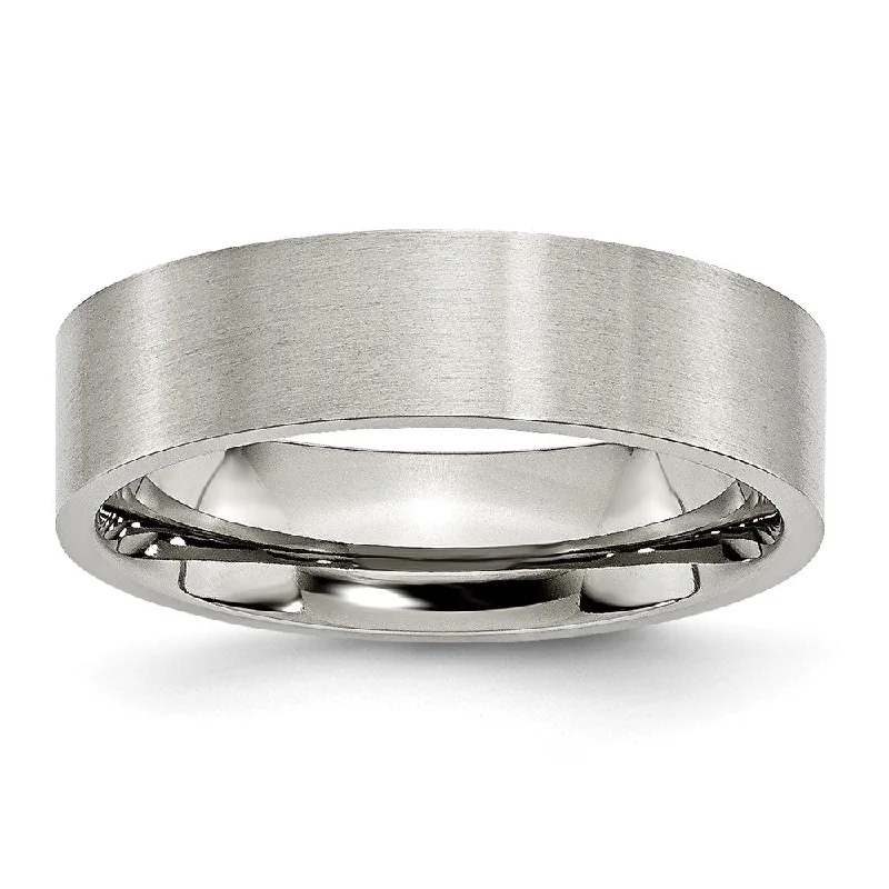 Elegant Engagement Rings-Brushed Stainless Steel, 6mm Unisex Flat Comfort Fit Band