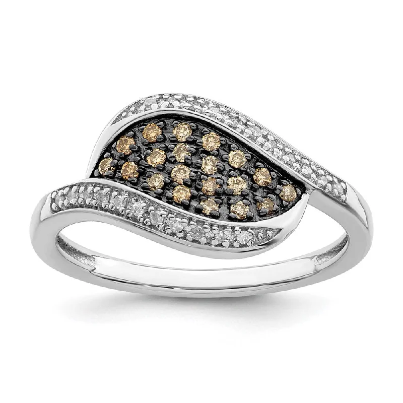 Unique Solitaire Rings-1/5 Ctw Champagne & White Diamond Marquise Ring in Sterling Silver