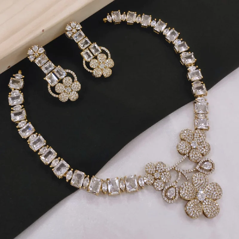 Dainty Necklaces for Women-Akruti Collection Gold Plated American Diamonds Necklace Set