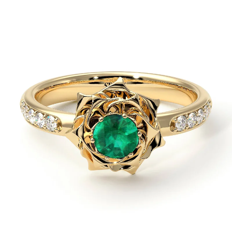 Adjustable Wedding Rings-A lady's Rose Emerald Ring - Elena no. 16