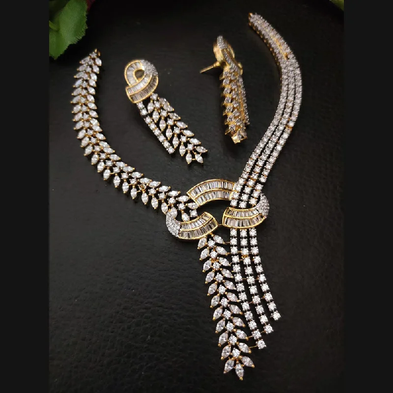 Handmade Necklaces for Women-FS Collection Gold Plated American Diamond Necklace Set