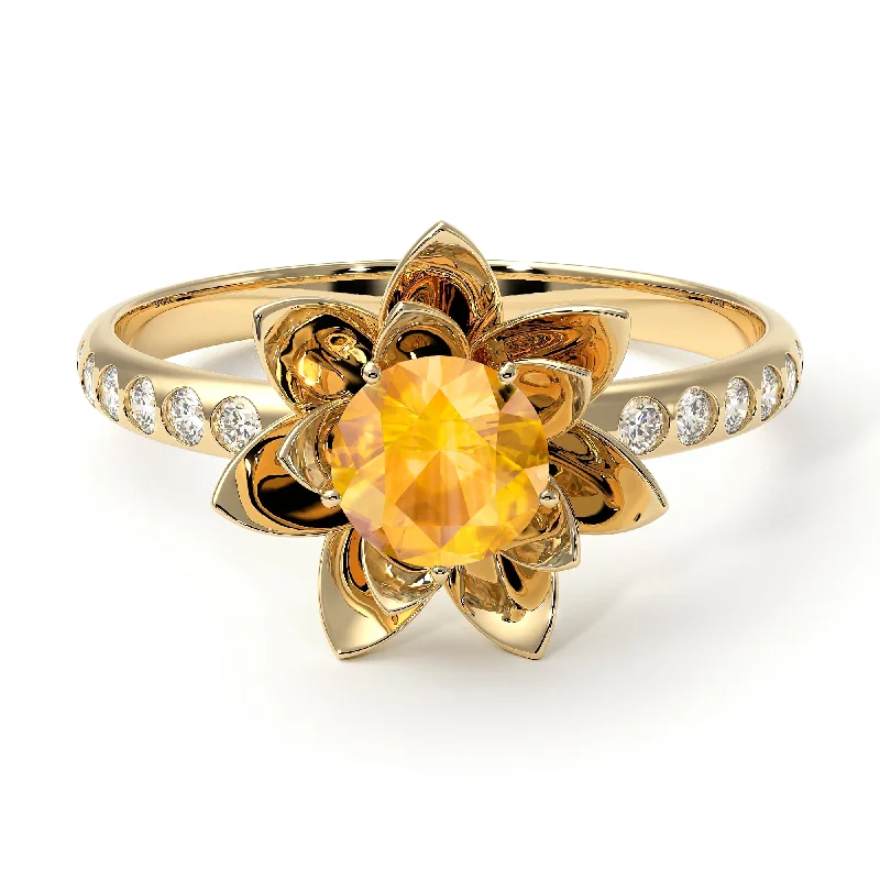 Personalized Diamond Rings-Lotus Flower Yellow Diamond ring - Lotus no. 1001