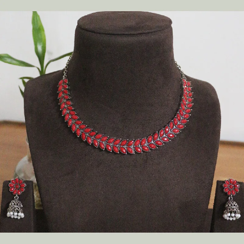 Stylish Statement Necklaces-H K Fashion Oxidised Plated Crystal Stone Necklace Set