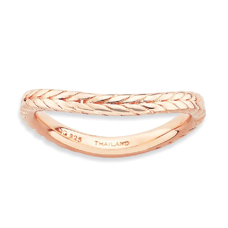 Fine Gold Rings-2.25mm Stackable 14K Rose Gold Plated Silver Curved Wheat Band