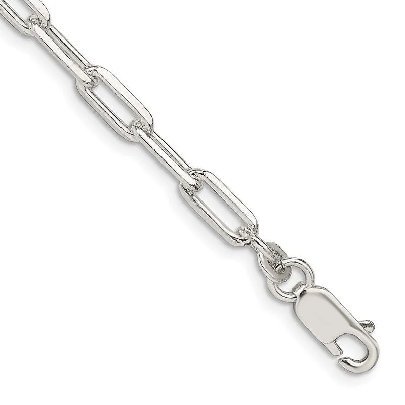 Sparkling Gold Bracelets-Sterling Silver 4.25mm Elongated Open Link Chain Bracelet