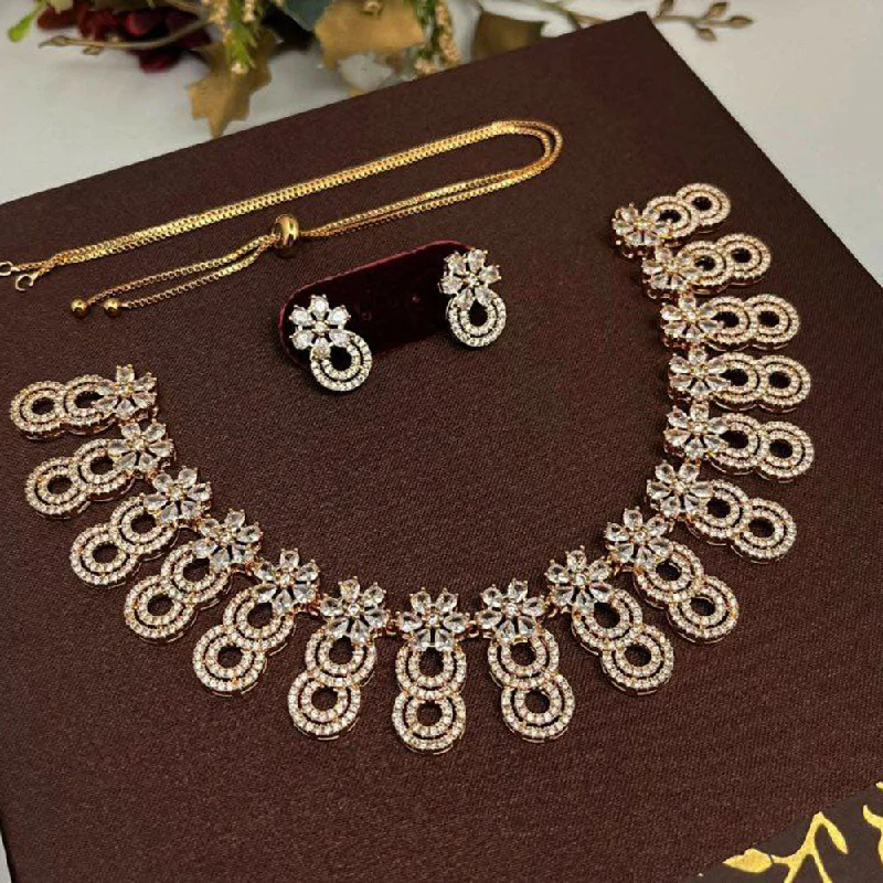 Personalized Diamond Necklaces-Aamrapali Gold Plated American Diamond Necklace Set