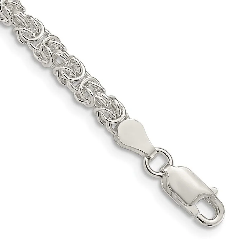 Personalized Silver Link Bracelets-Sterling Silver 3.75mm Rounded Byzantine Chain Bracelet