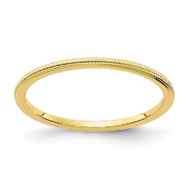 Dainty Gemstone Rings-1.2mm 10k Yellow Gold Milgrain Stackable Band