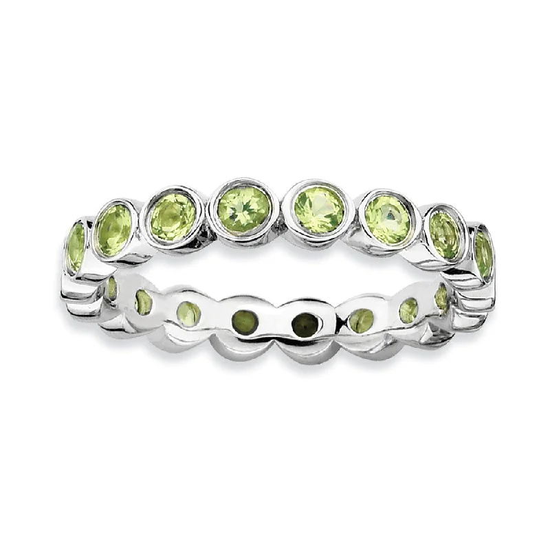 Antique Diamond Wedding Rings-Sterling Silver Stackable Bezel Set Peridot 3.5mm Band