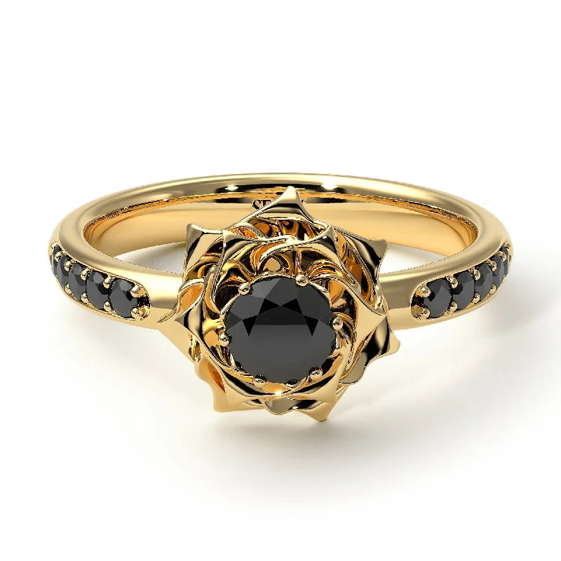 Custom Gemstone Rings-A lady's Rose Black Diamond Ring - Elena no. 13