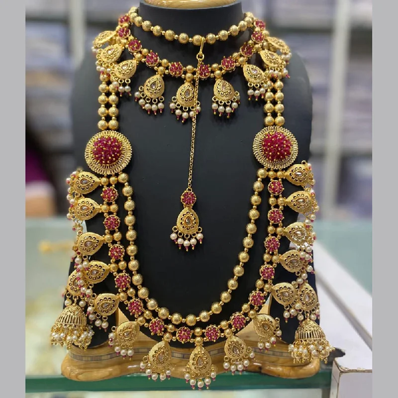 Statement Crystal Necklaces-Manisha Jewellery Gold Plated Crystal Stone Double Necklace Set