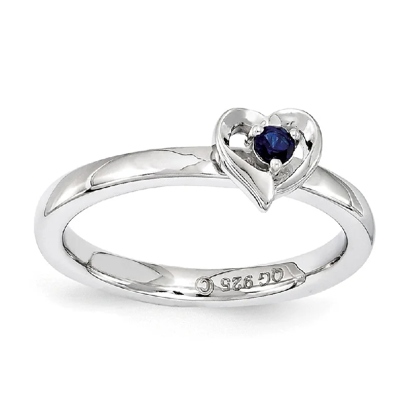 Wedding Bands for Women-Sterling Silver Stackable Expressions Created Sapphire 6mm Heart Ring