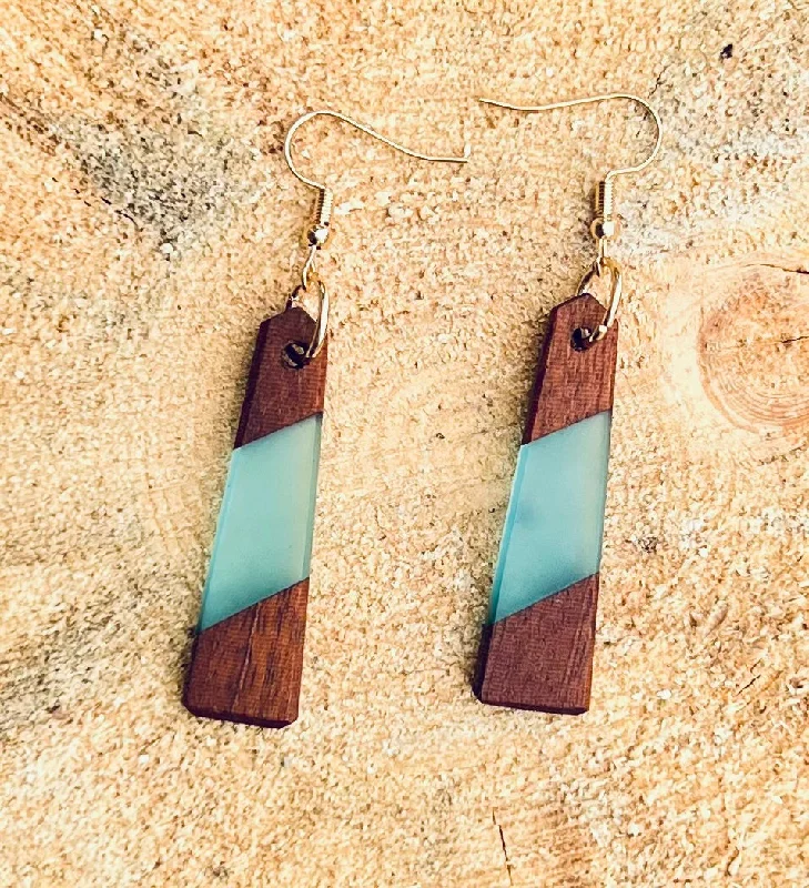 Cute Gemstone Earrings-Wood and Blue Resin Earrings