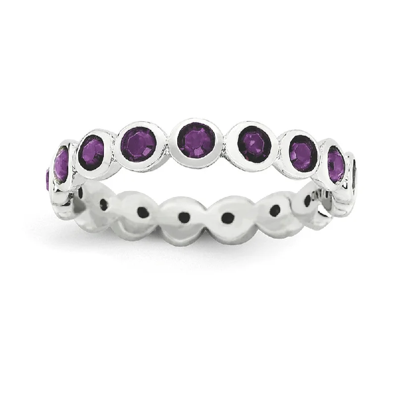 Designer Wedding Ring Sets-Silver Stackable with Purple Crystals Band