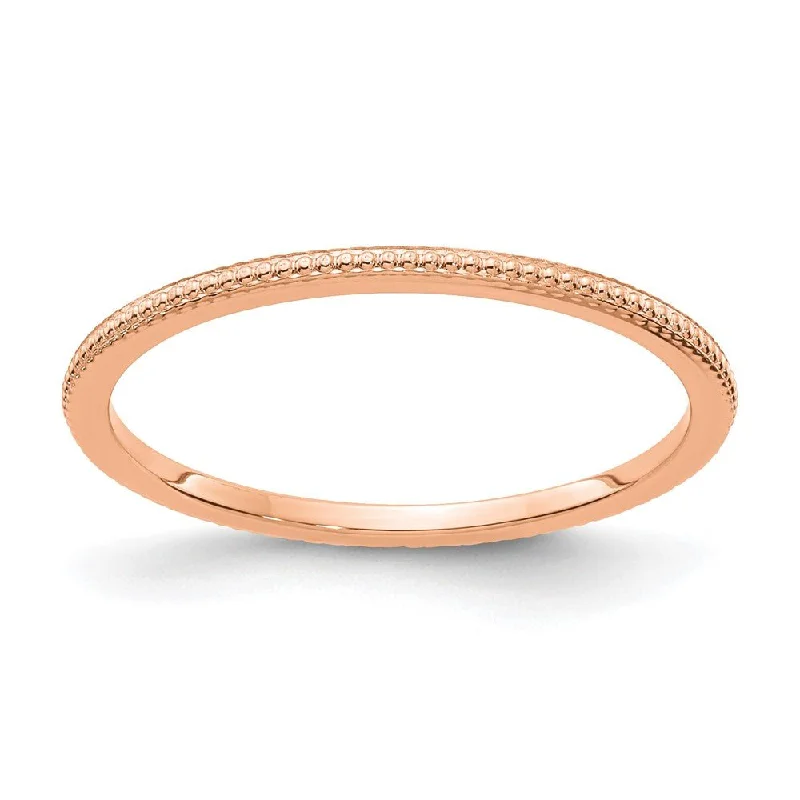 Luxury Gold Wedding Rings-1.2mm 10k Rose Gold Beaded Stackable Band