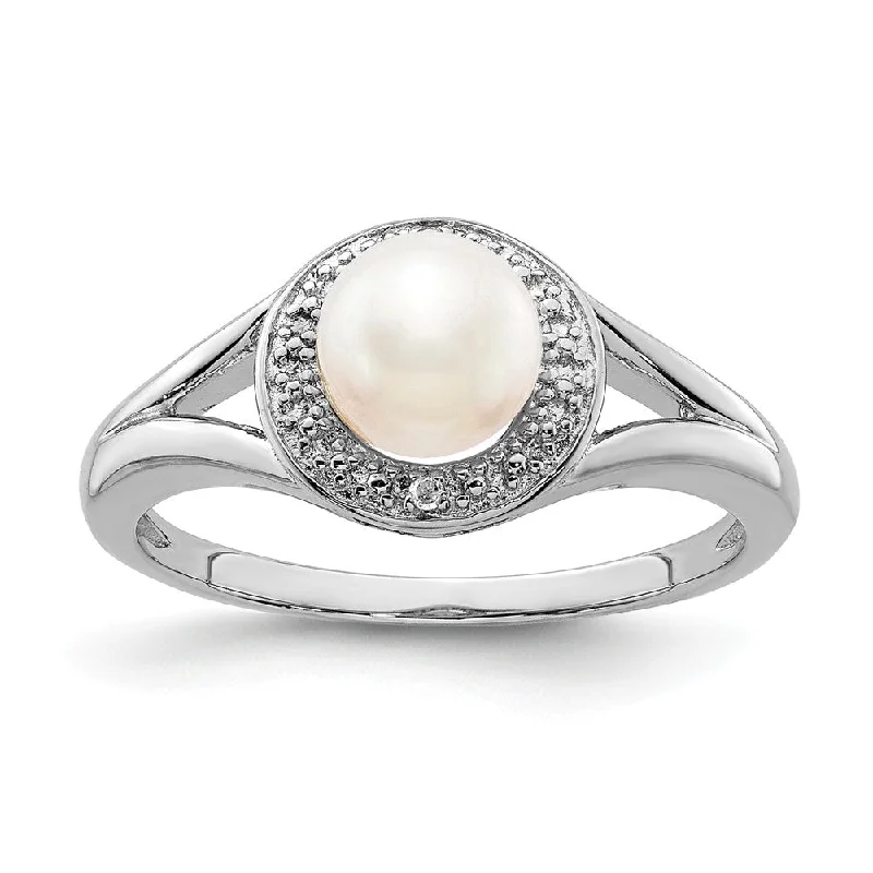 Adjustable Wedding Bands-Sterling Silver .01 Ctw Diamond & Cultured Pearl Halo Ring