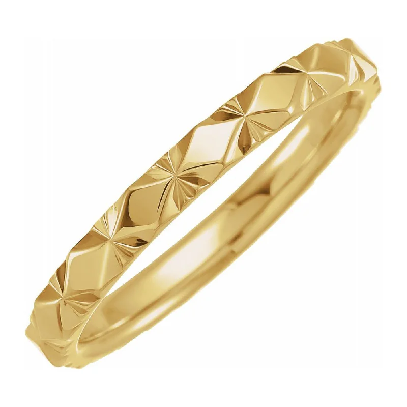 Modern Gold Wedding Bands-2.5mm 10K Yellow Gold Diamond Cut Faceted Standard Fit Band