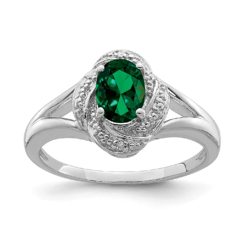 Matching Wedding Rings-Sterling Silver .01 Ctw Diamond & Oval Created Emerald Ring