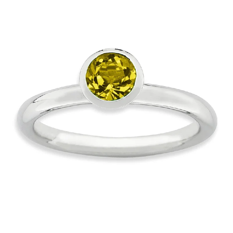 Luxury Gold Wedding Rings-5mm High Profile Sterling Silver with Yellow Crystals Stack Ring