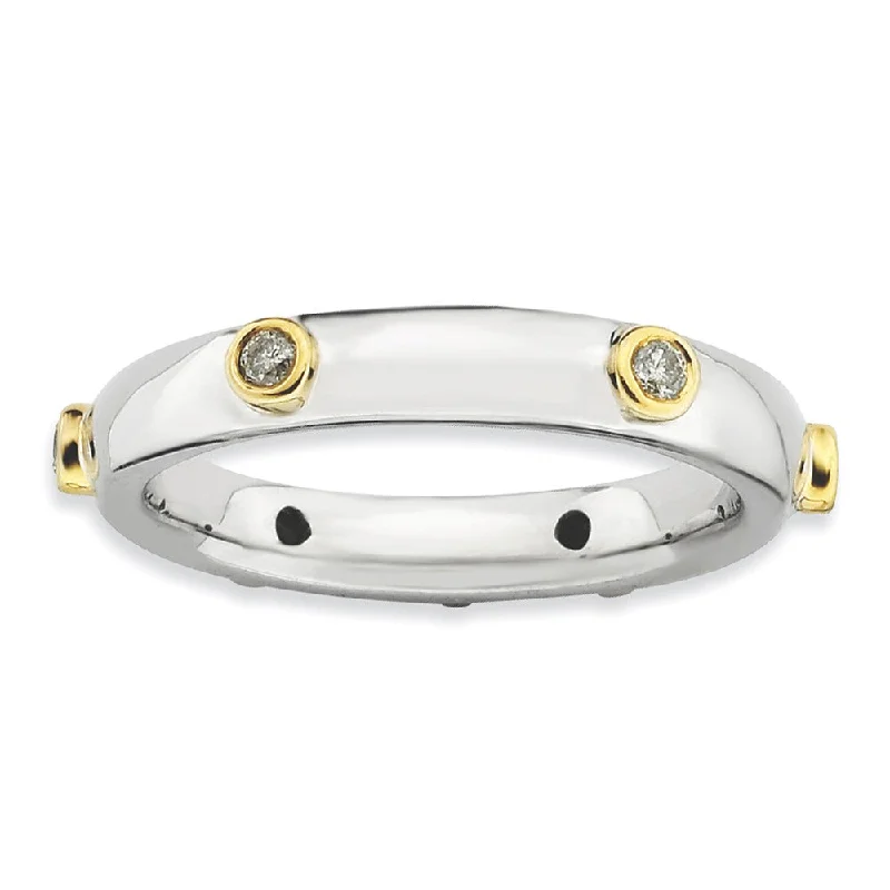 Vintage Style Diamond Rings-Silver and 14K Gold Plated Stackable .122 Ctw HI/I3 Diamond Band