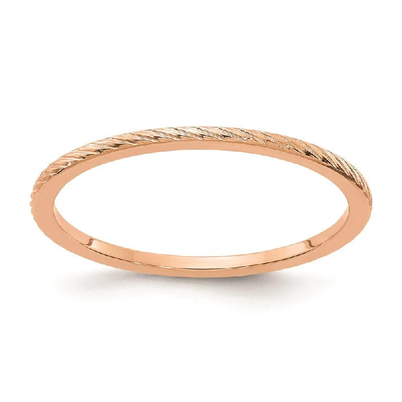 Women’s Statement Rings-1.2mm 10k Rose Gold Twisted Pattern Stackable Band