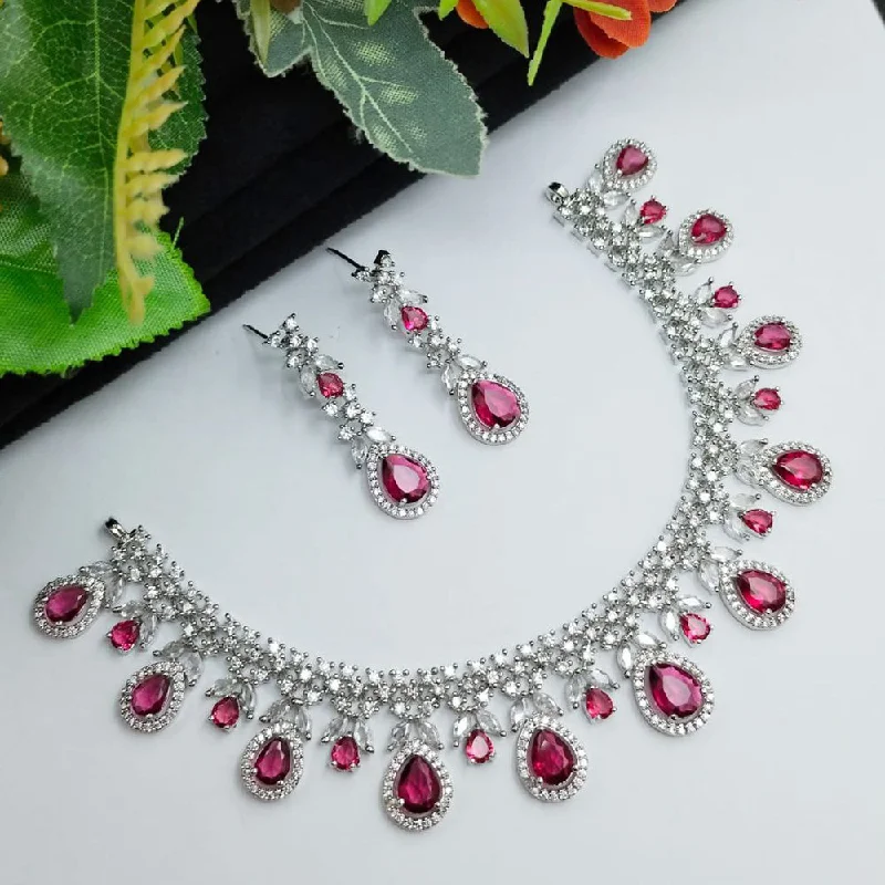 Wedding Pendant Necklaces-Aamrapali Silver Plated AD Necklace Set