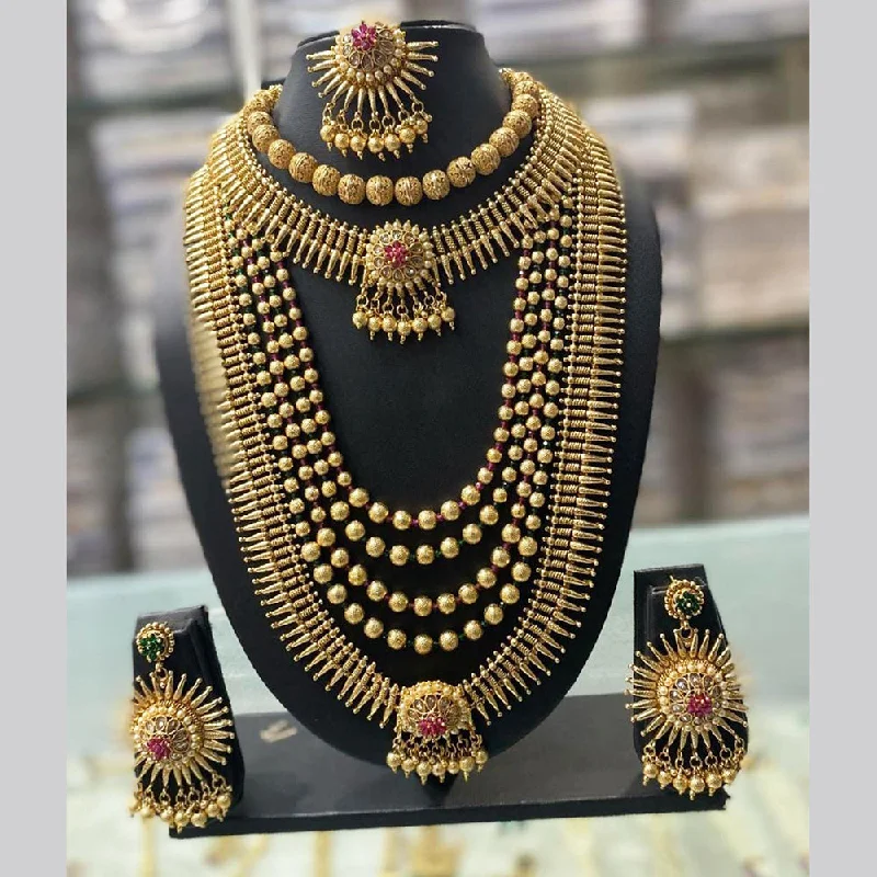 Vintage Gold Necklaces-Manisha Jewellery Gold Plated Crystal Stone Double Necklace Set